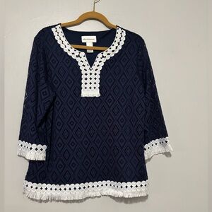 Alfred Dunner Navy and White Women's Top